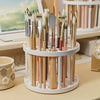 360° Rotating Brush Holder - White Plastic Organizer with Glaze Finish, Space-Saving Design for Art Brushes, Pens, Makeup Tools