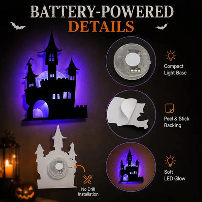 8pcs Halloween LED-Silhouette Wall Light Stickers Glow-In-The-Dark Bats Spiders Wall Decor Spookys Pumpkins Spiders Tree Decor
