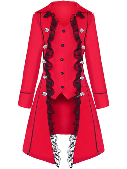 2022 New Vintage Women Medieval Steampunk Pirate Cosplay Costumes Lace Trim Single Breast Jacket Coat Victorian Gothic Clothing