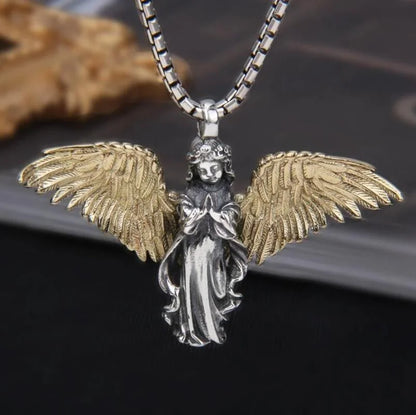 vintage Cute Angel Girls Pendant Necklace Metal Angel Wings Necklace for Women Birthday Gifts Jewelry（pendant+chain）