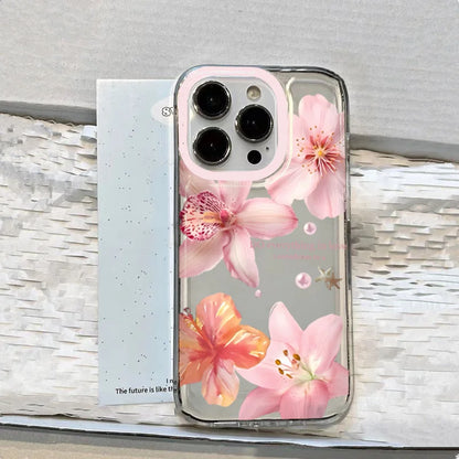 Pink Lily Flower Pattern Phone Case For iPhone 18 16 17 16e 15 14 13 12 11 Pro Max X XR XS Max 7 8 Plus Transparent Soft Cover