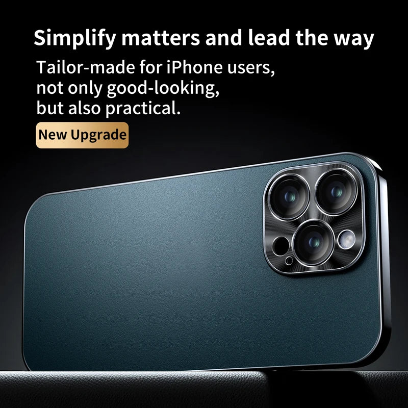 New Luxury Plating Border Solid Color Leather Shockproof Phone Case For iPhone 16 Pro Max 14 12 13 15 Pro Max Bumper Back Cover