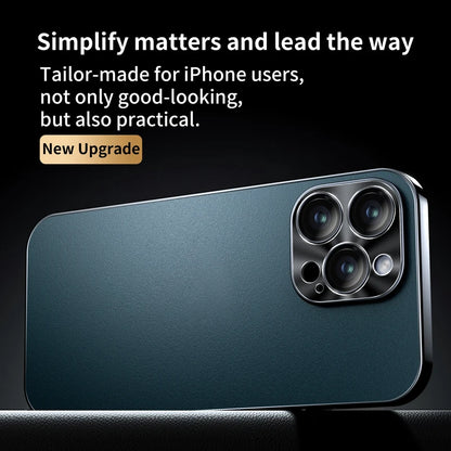 New Luxury Plating Border Solid Color Leather Shockproof Phone Case For iPhone 16 Pro Max 14 12 13 15 Pro Max Bumper Back Cover