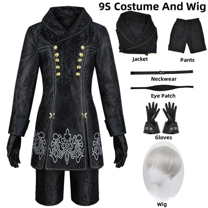 Anime Nier Automata Cosplay 9S Yorha 2B Cosplay Suit Male Women Outfit Wig Disguise Costume Plus Size Fancy Party Black Dress