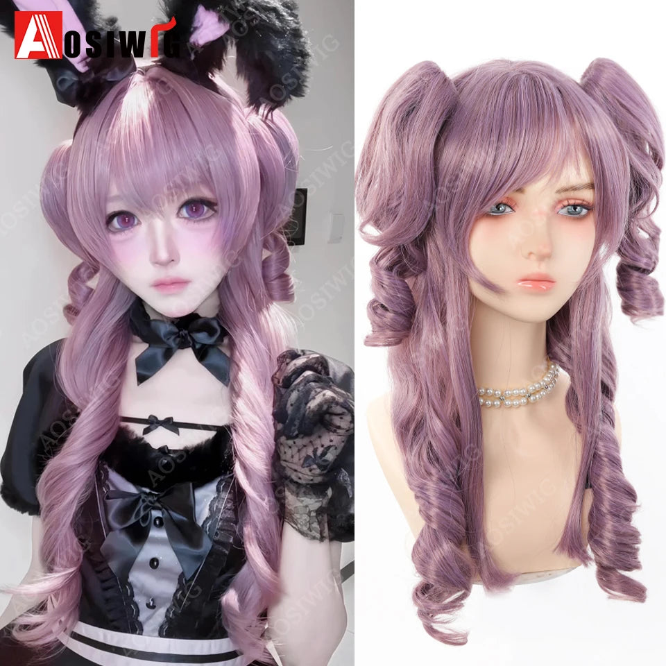 Synthetic Princess Cut Double Ponytail Lolita Wig with Bangs Girl Ombre Blonde Brown White Gray Cosplay Halloween Harajuku Wig