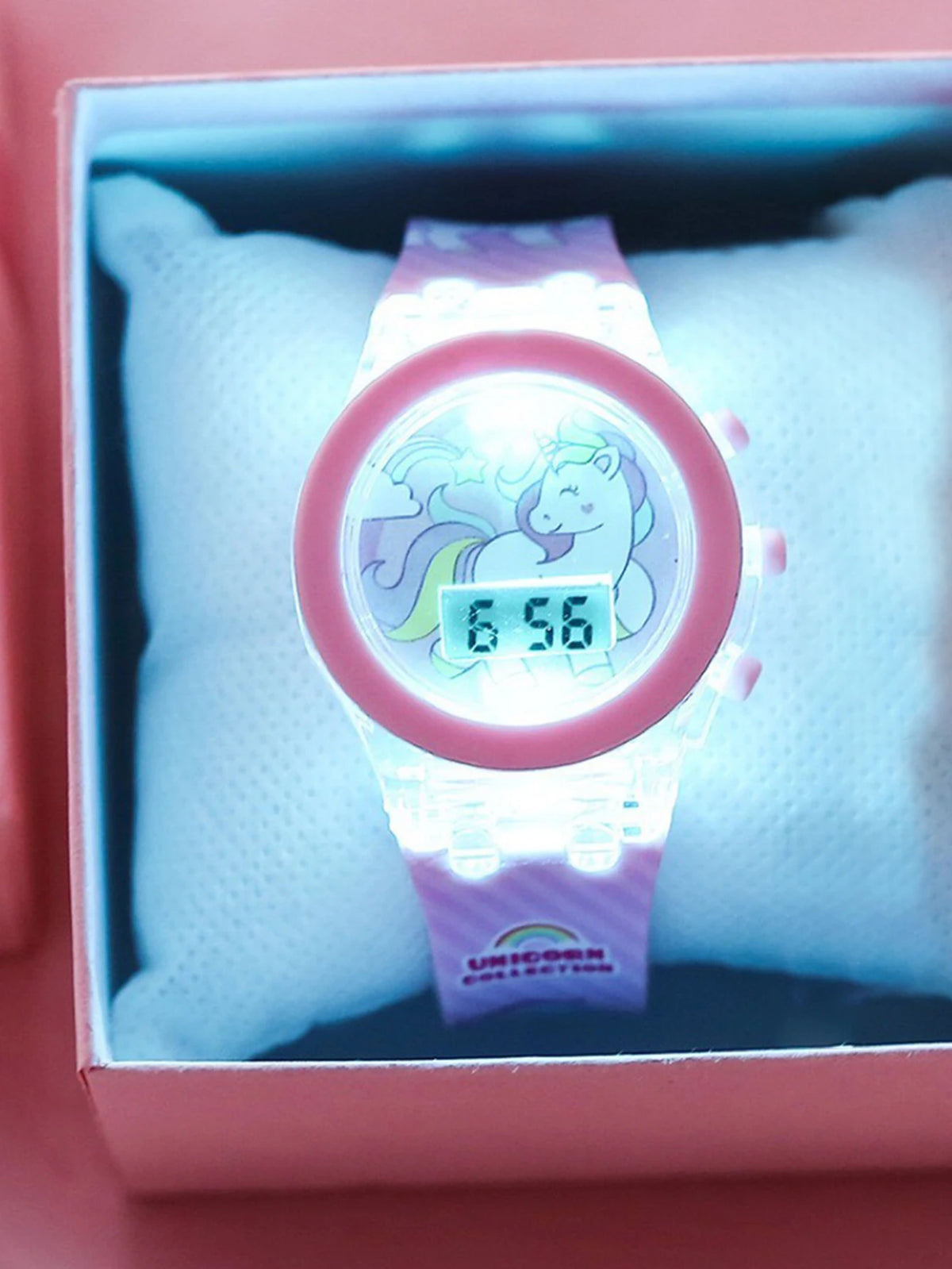 2PCS pink Unicorn silicone children's electronic watch and acrylic unicorn beaded bracelet set as a gift for children