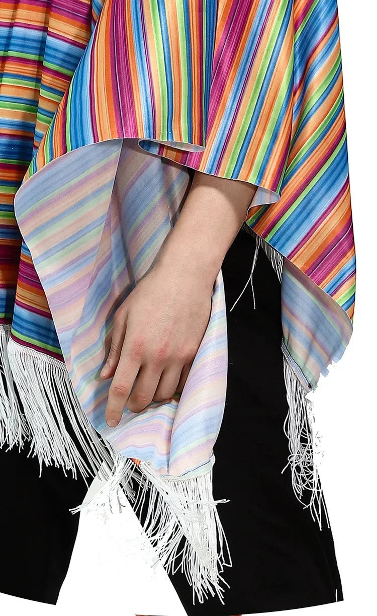 Ethnic Cloak Mexican Poncho Men Women Costume Cosplay Festival Party Adult Mexican Colorful Striped Folk Cape Christmas GiftEthn