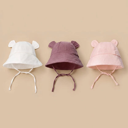 INS Summer Baby Solid Color Gauze Basin Hat New Rabbit Ear Fisherman Hat for Kids Sun Hat