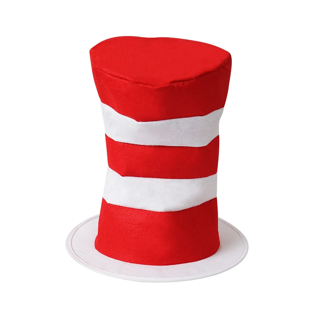 Red and White Striped High Hat Dr Seuss Birthday Party Hat Role-playing Stage Props Costume Accessory Halloween Carnival Cosplay