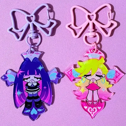 Fashion Panty & Stocking with Garterbelt Anime KeyChain Men Key Chain for WomenKawaii Figure Acrylic Keyring Pendant Gifts