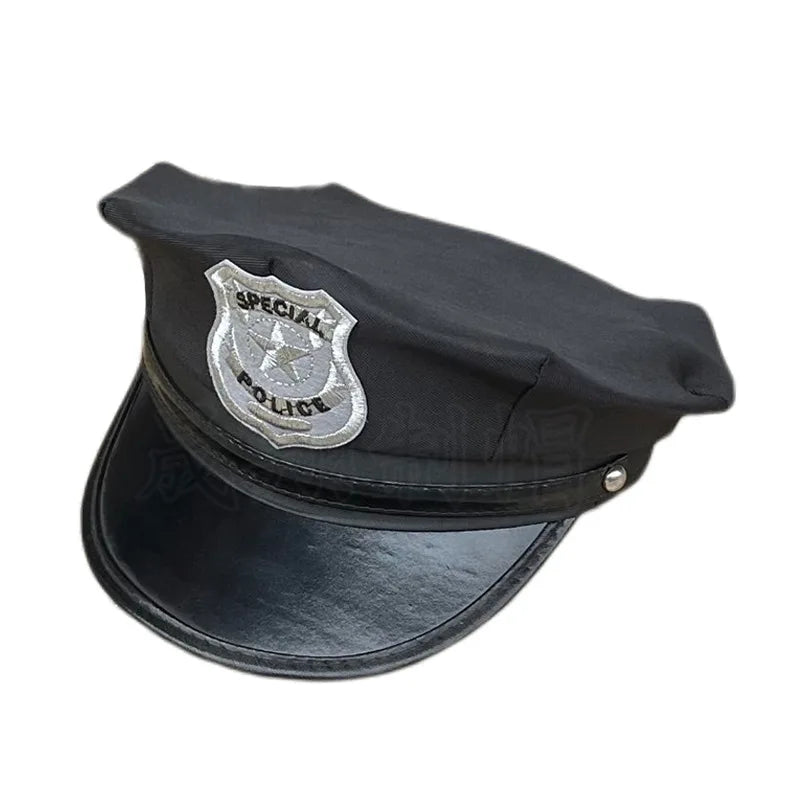 Adult Police Hat Octagonal Flat Top Hat Role Play Fun Props U.S. Police Hat Uniform Accessory Halloween Mardi Gras Party