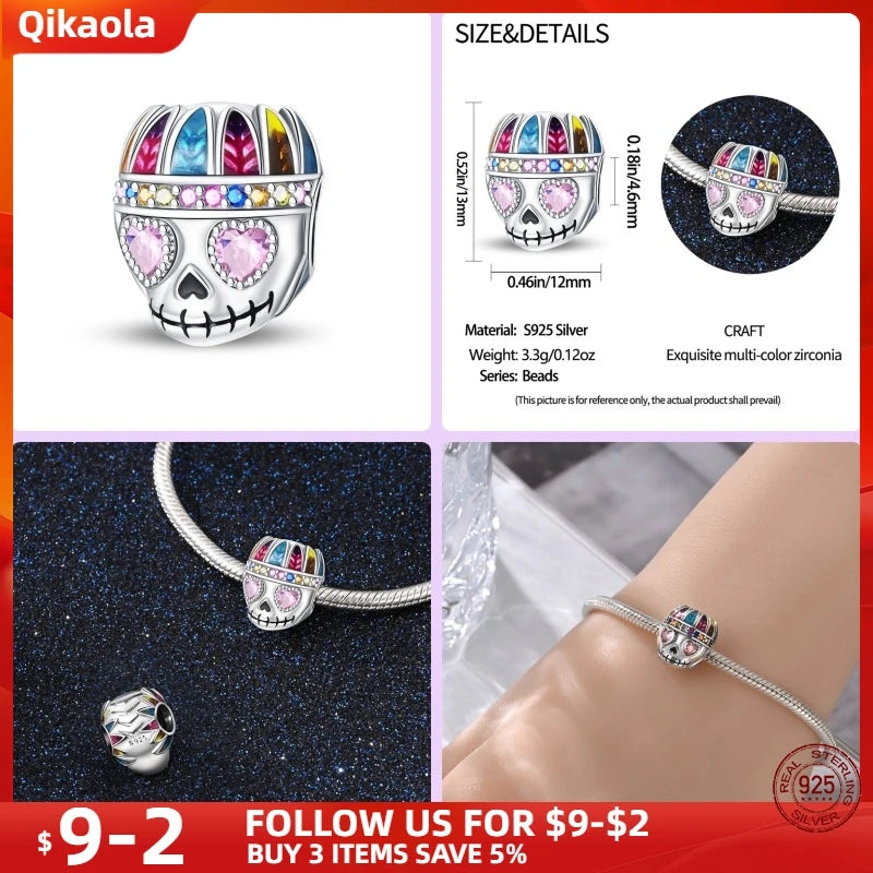 New in 925 Silver Halloween Collection Charm Glowing skull Beads Fit pand 3mm Bracelet DIY Pendant Woman Jewelry 2024 Hot Sale
