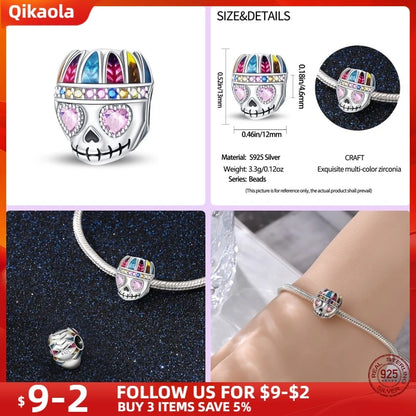 New in 925 Silver Halloween Collection Charm Glowing skull Beads Fit pand 3mm Bracelet DIY Pendant Woman Jewelry 2024 Hot Sale