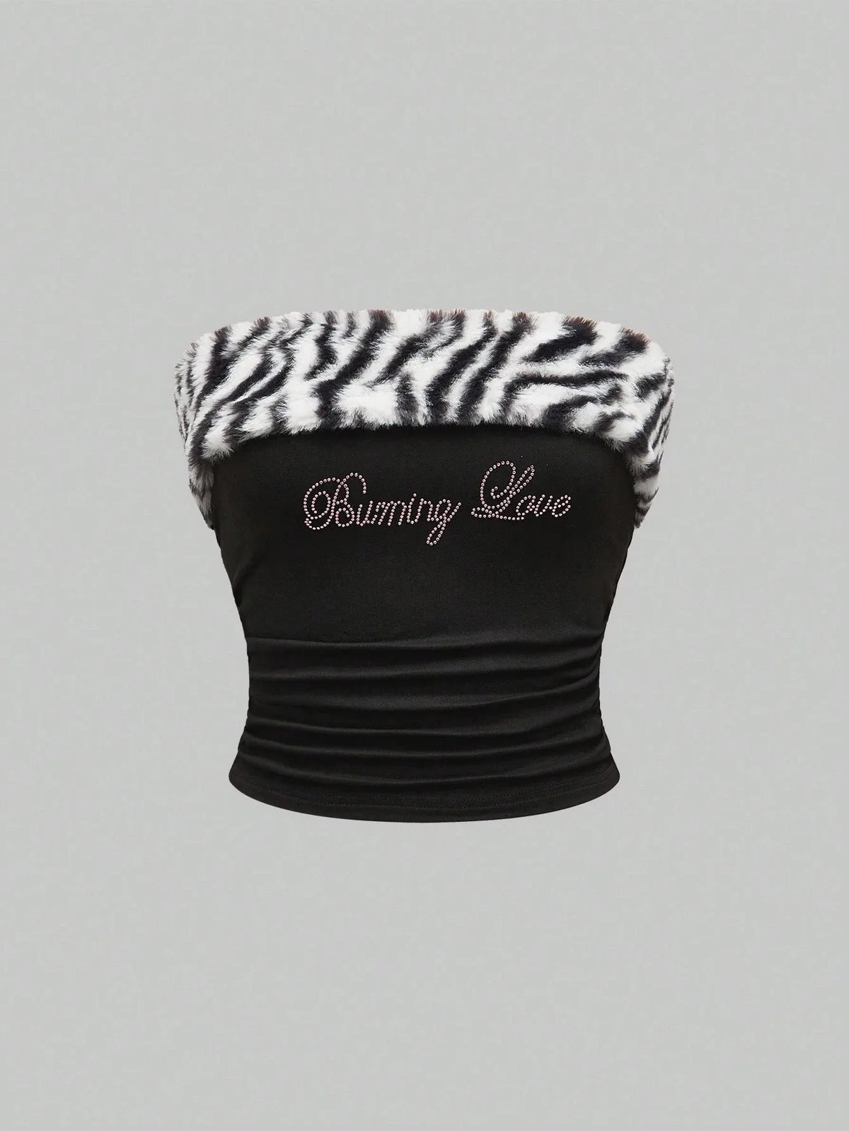 Gothic Streetwear Hip-Hop Style Off Shoulder Velvet Sexy Corset Crop Rhinestone Letter Print Leopard Patchwork Strapless Top Y2k
