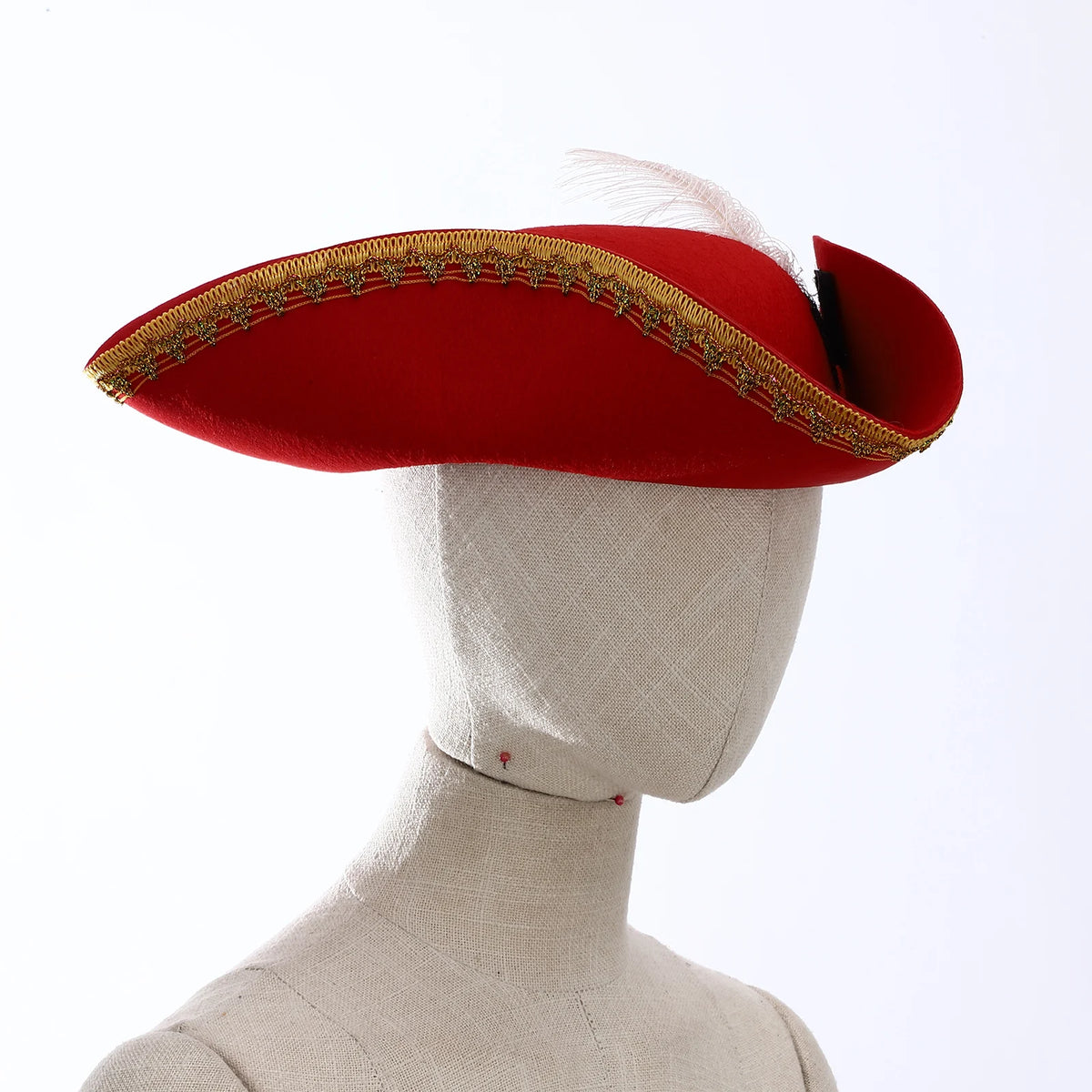 Men Women Unique Tricorn Hat Pirate Cap Metallic Brim Embellish Felt Hat for Masquerade Halloween Cosplay Colonial Costume Hat