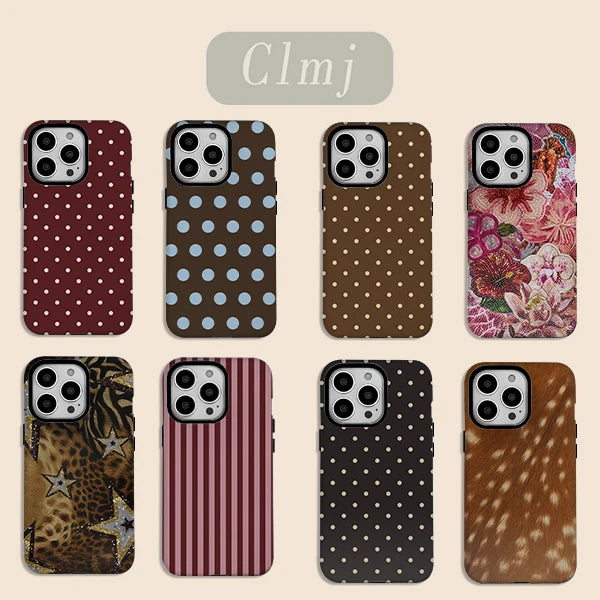 luxury Ins Brown Red Polka Dots Phone Case for iPhone 17 16 15 14 13 12 11 X XS XR XSMAX 7 8 Air Pro Max Plus Double-layer Cover