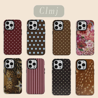 luxury Ins Brown Red Polka Dots Phone Case for iPhone 17 16 15 14 13 12 11 X XS XR XSMAX 7 8 Air Pro Max Plus Double-layer Cover