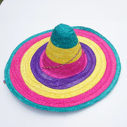 Summer Colorful Wide Brim Mexican Party Hat Halloween Sombrero Straw Hats Decor Party Beach Hat Men