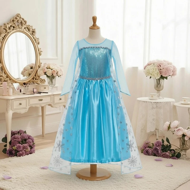 Girls Halloween Cosplay Princess Vestidos Elsa Costume Snow Queen Dress Up Kids Role-play Carnival Children Birthday Party Dress
