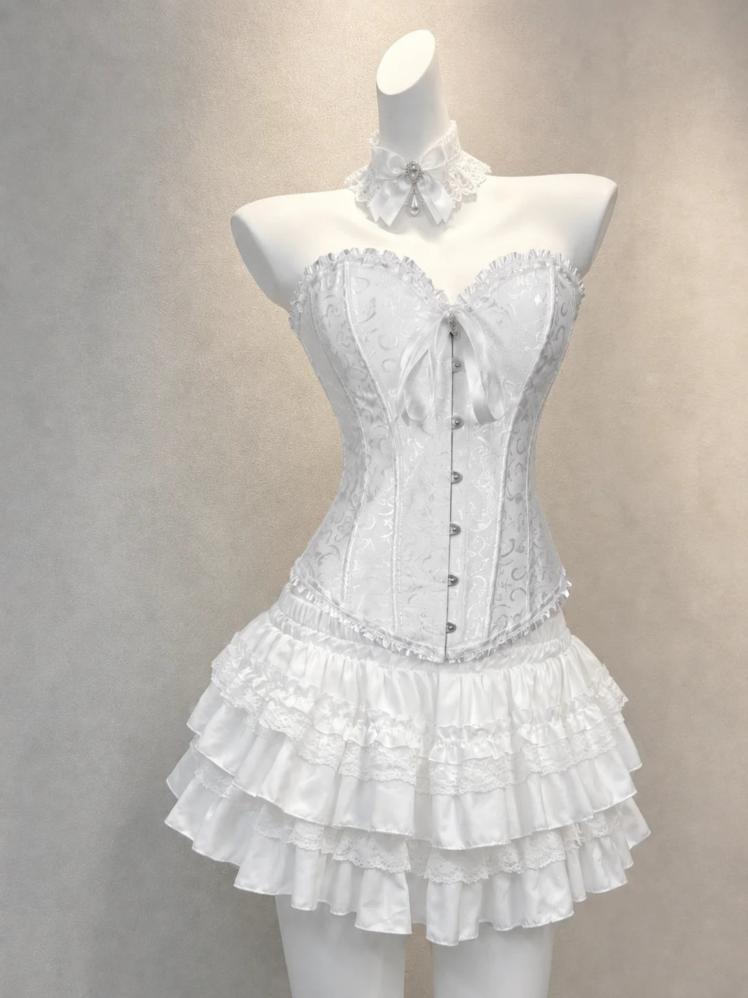 Japanese E-girl Gothic Vintage Dress Women Half High Neck Short Sleeve Bow Lace Mini Dress Cinch Waist Sweet Spicy Black Dress