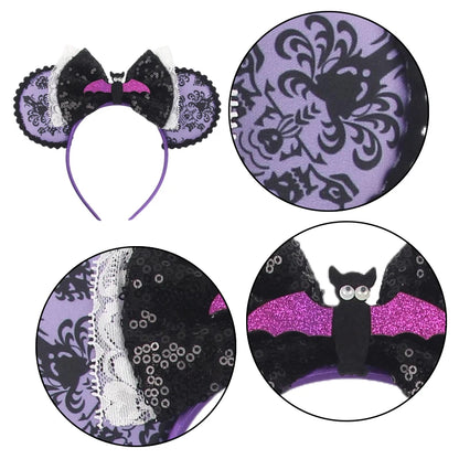 2026Latest Mickey Minnie Ear Headband Sequin Bows For Girl Adult Kids Halloween Party Cosplay Hair Accessories Princess Hairband