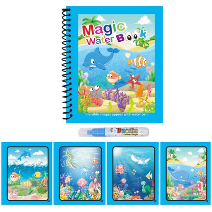 1PC Children's Watercolor Painting Magic Book with Refillable Water Pen for Children Animal Cartoon Painting Book Education Toys