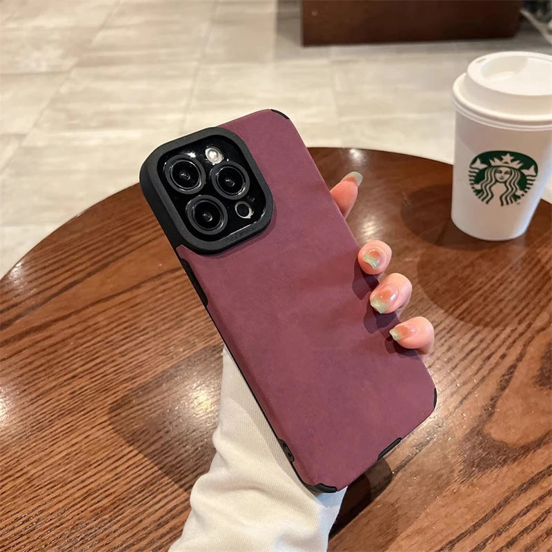 Fashion Matte Leather Silicone Case For iPhone 14 Plus 12 13 Mini 11 16 15 Pro Max 17 ProMax Lens Protection Shockproof Cover