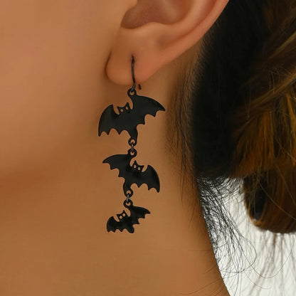 Cool Gothic Punk Style Black Three Bat Earrings Trend Exaggerated Personality Halloween Ear Hook Accessories for Women Man