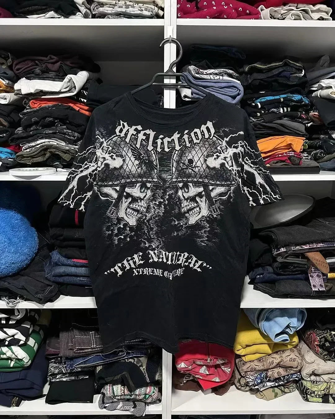 Retro Blue Gothic Pattern Printed Hip Hop Street Fashion Y2K Plus Size T shirt Round Neck Short Sleeve Women Couple Couple Top
