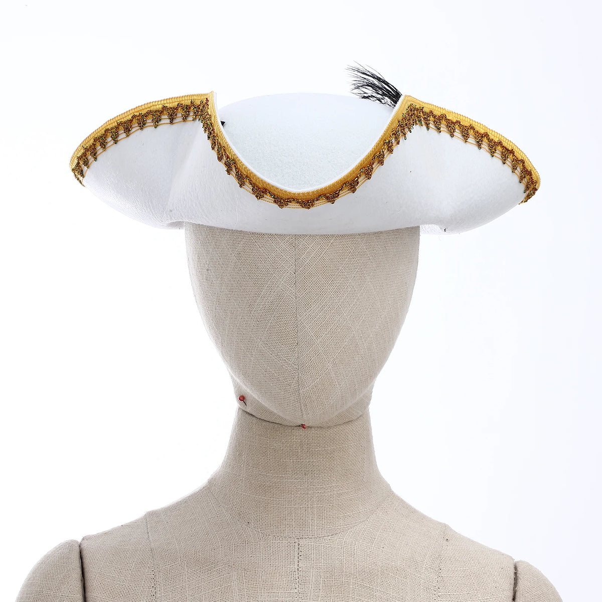 Men Women Unique Tricorn Hat Pirate Cap Metallic Brim Embellish Felt Hat for Masquerade Halloween Cosplay Colonial Costume Hat
