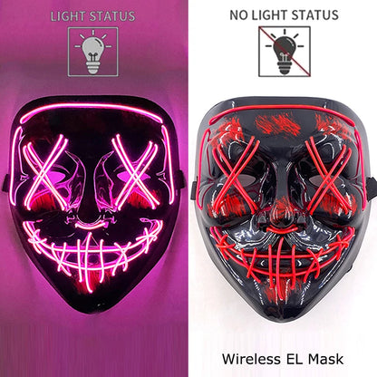 Wireless Neon LED Purge Mask Glow in The Dark Cosplay Horror Mask Halloween Masquerade Party Masks Glowing Funny Dress Up