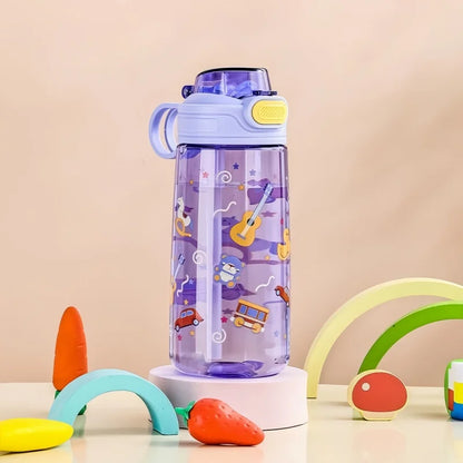 550ml Kids Cartoon Animal Water Bottle with Safety Lock Portable Leak-proof Straw Cup for Outdoor Camping Travel