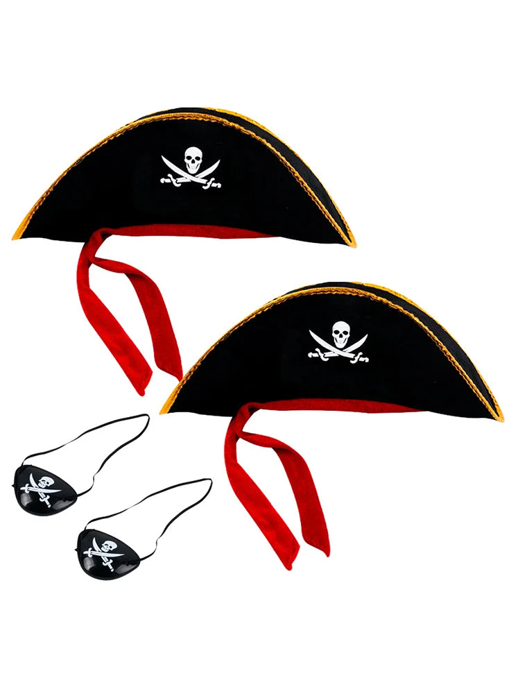 1/2set Pirate Skull Hat And Eye Patches Halloween Captain Cap Headband Cosplay Costume Accessories Prop Kid Birthday Party Decor