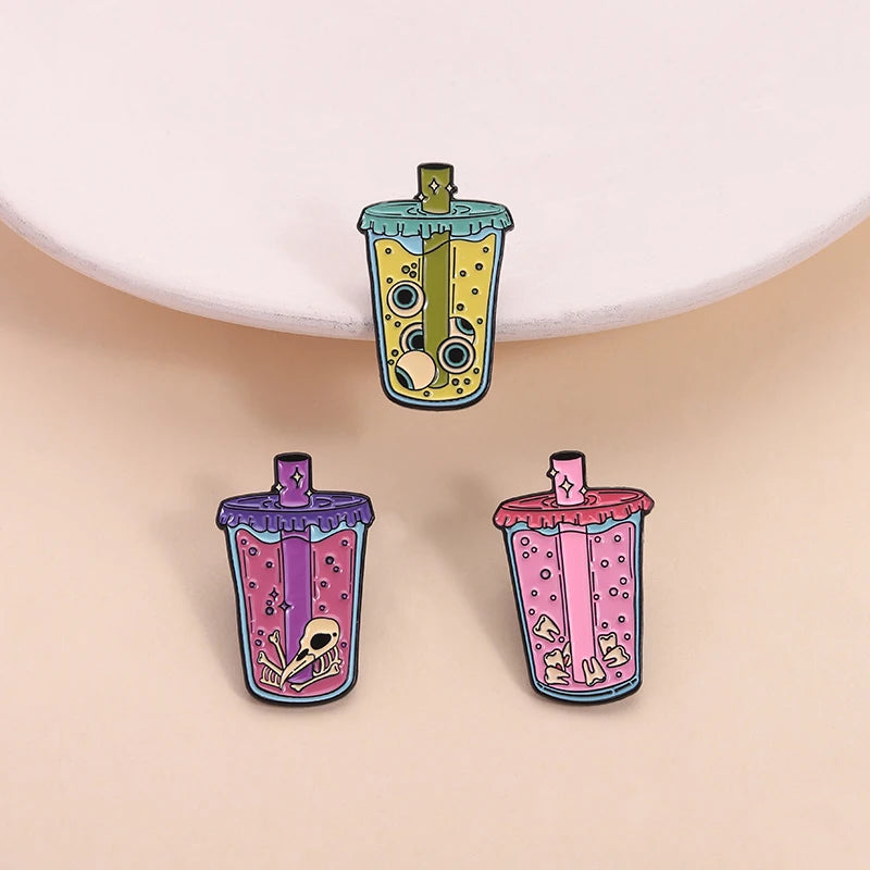 Cartoon Happiness Potion Enamel Pin Matcha Girlie Ghost Coffee Halloween Drink Crush Soda Juice Brooch Lapel Badge Jewelry Gifts