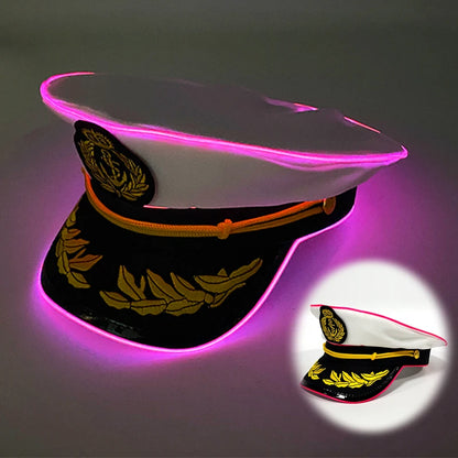 Cool White Military Hats with  Glowing LED Light Adult Navy Hat Yacht Cap Skipper  Sailor Captain Halloween Cosplay DJ Decor