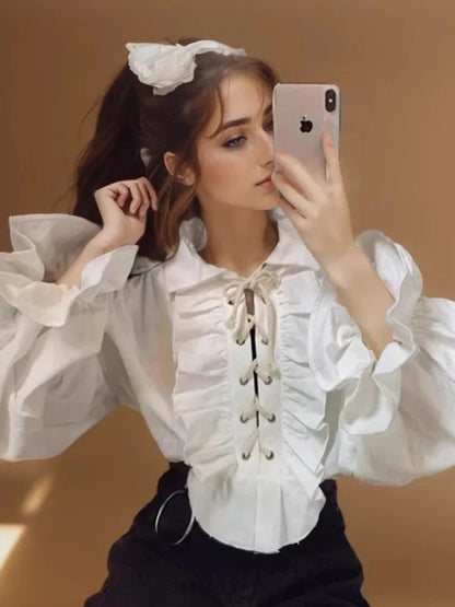 Zadily Women's Gothic Victorian Shirt Prince Vampire Poet Blouse 2026 Autumn Medieval Renaissance Pullover Frilled Buccaneer Top