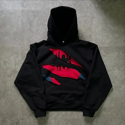 Mens Hoodie American Retro Spider Patchwork Zip Up Sweatshirt Harajuku Unisex Oversized Loose Fit Gothic Y2K Streetwear Fashion