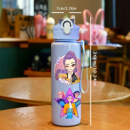 3D Printed Girl Cartoon Water Bottle, Stylish and Durable, Portable with Lanyard, Large Capacity, Leakproof, for All Ages.