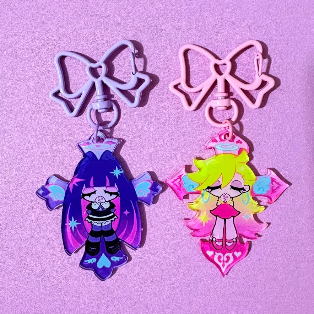 Fashion Panty & Stocking with Garterbelt Anime KeyChain Men Key Chain for WomenKawaii Figure Acrylic Keyring Pendant Gifts