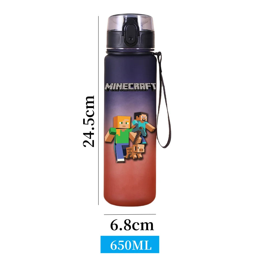 650ML Minecraft Sports Water Bottle LeakProof Plastic Cup Fitness Outdoor Shaker Drink Bottle Travel Office Jugs Birthday Gifts