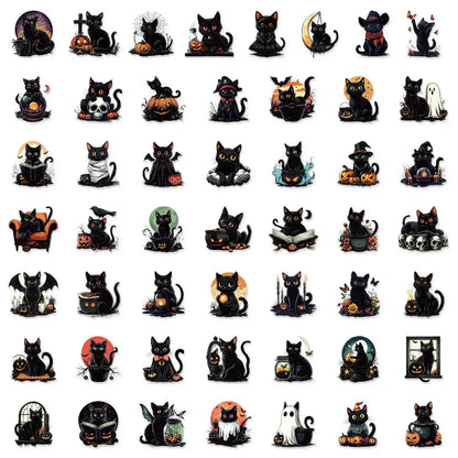50PCS Halloween Cute Black Cat Creative Graffiti Stickers DIY Luggage Notebook Water Cup PET Waterproof Stickers