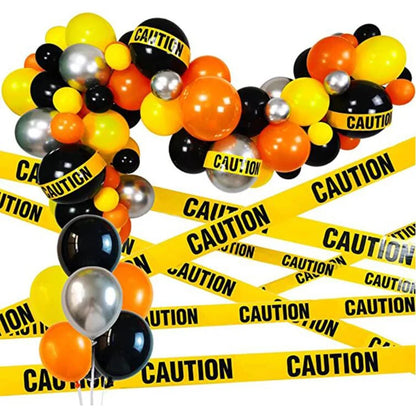 Halloween Danger Tape Yellow Red Barricade Line with Bold Caution Lettering for Horror Party Haunted House Scary Scene Decor