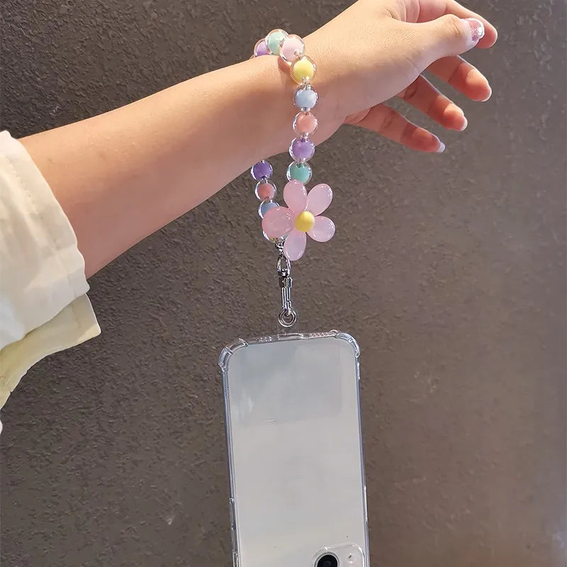 Phone Anti-lost Lanyard Key Short Wrist Pendant Colorful Macaron Round Bead Pendant Women's Hand-held Chain Mobile Phone Lanyard