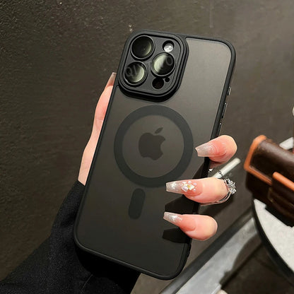 Luxury Matte Armor For Magsafe Magnetic Wireless Charging Case For iPhone 11 12 13 14 15 16 17 Air Pro Max Plus Shockproof Cover