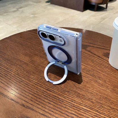 Bicolor 360 Rotating Magnetic Kickstand Case for iPhone Ultra 18 Fold Wide Metal Lens Shockproof Central Axis Protection Cover