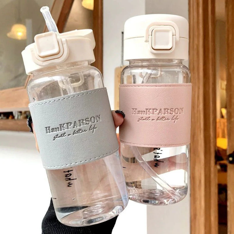 500ml Creative Water Bottle with Straw Portable Plastic Pop-Up Cover Water Cup for School Kids Leak-Proof Cute Drinking Bottle