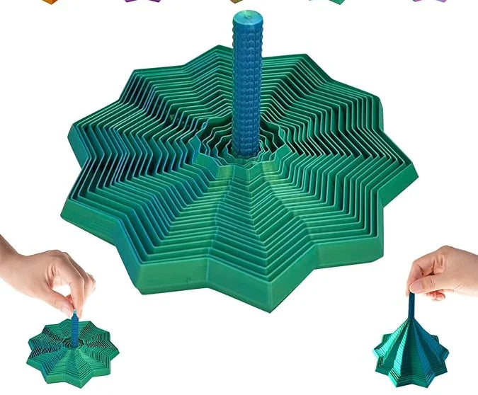 3D Printed Expanded Sensory Fidget Star,Easy-Grip Handles, Whirling Spiral Hexagon Spinner for Stress (Red and Blue,4.64in)
