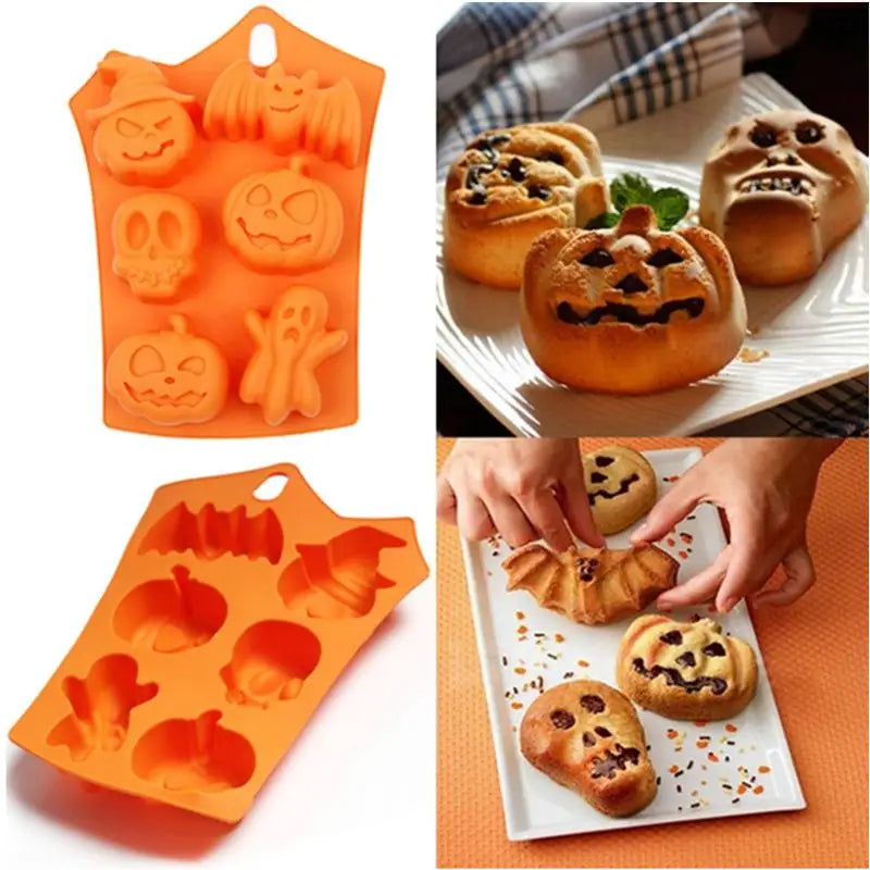 Silicone Mold for Cake Biscuits Candy Pumpkin Ghost Halloween Decor Skull Bat Spider Trick Or Treat Halloween Party Supplies