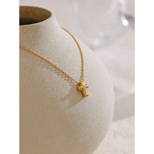 Yhpup Small Waterproof Stainless Steel Chic Cross Casting Charm Pendant Necklace Unique Classic Fashion Jewelry Bijoux Femme