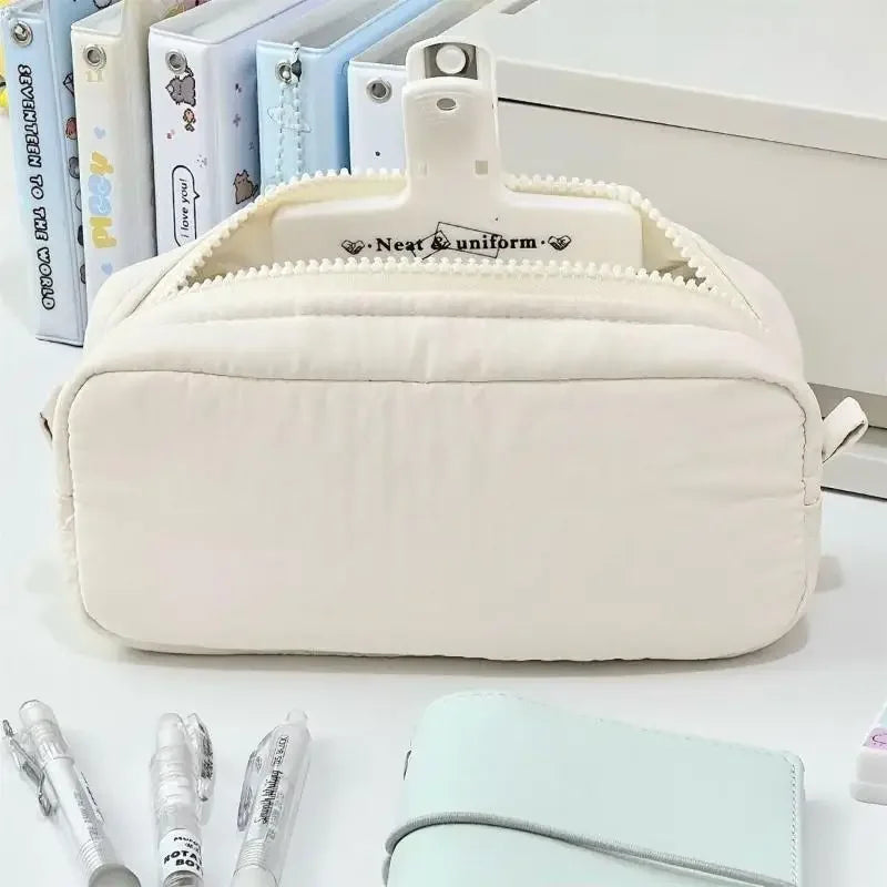 Simple Solid Color Square Pencil Case Large Capacity Classified Storage Pencil Bags Multifunctional Student Stationery Organizer